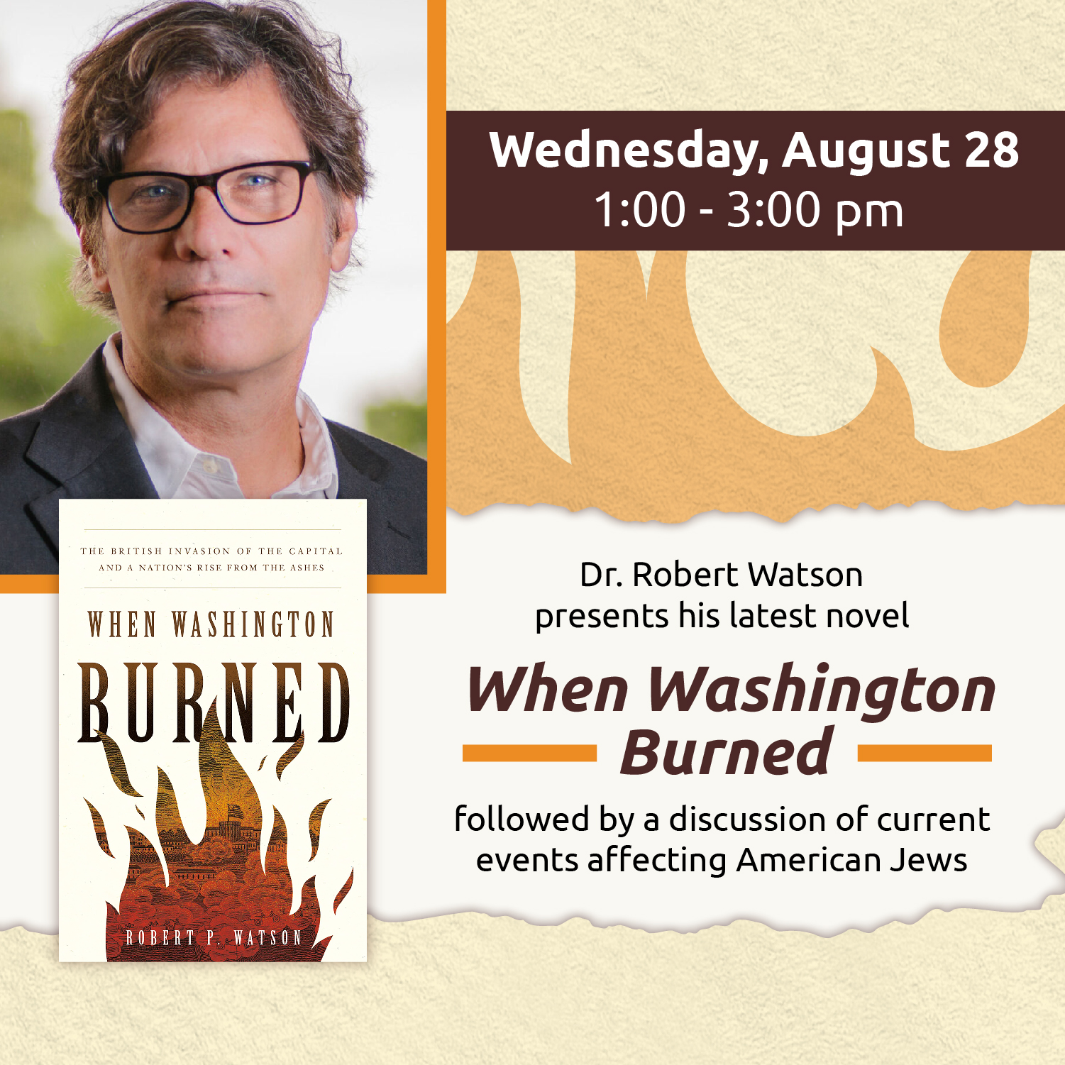 Dr. Robert Watson presents his latest novel "When Washington Burned" at mandel jcc in boynton beach fl